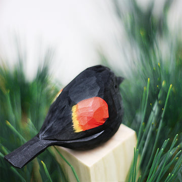 Handmade Carved Wooden Red-winged Blackbird Figurine